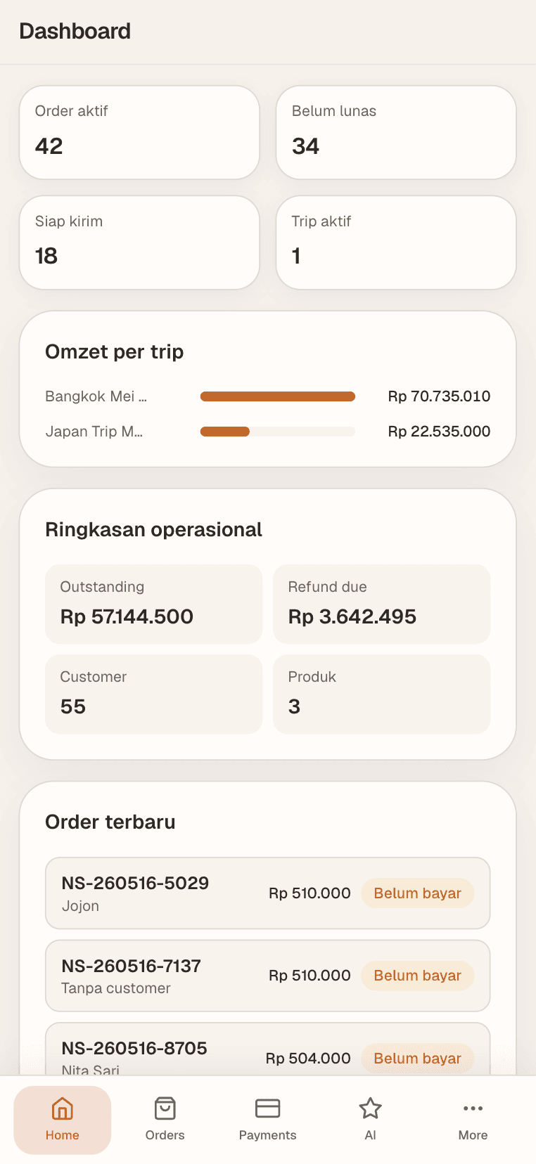 Jastip AI di HP — akses dashboard dari mana saja